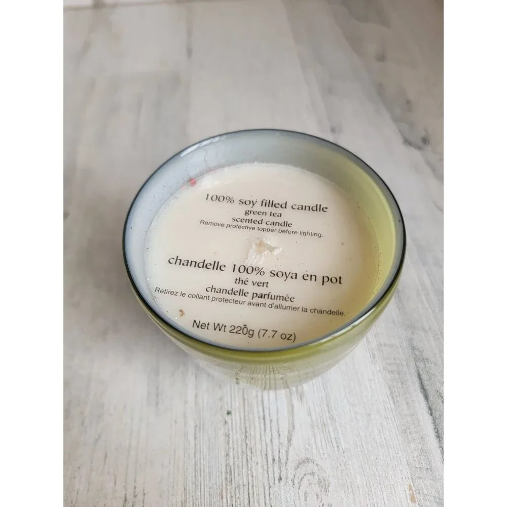 pier 1 green tea vert soy‎ candle Xmas ceramic